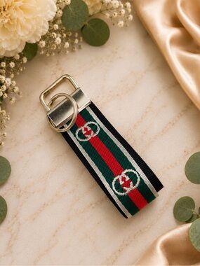 Handcrafted Upcycled Gucci Ribbon Keychain